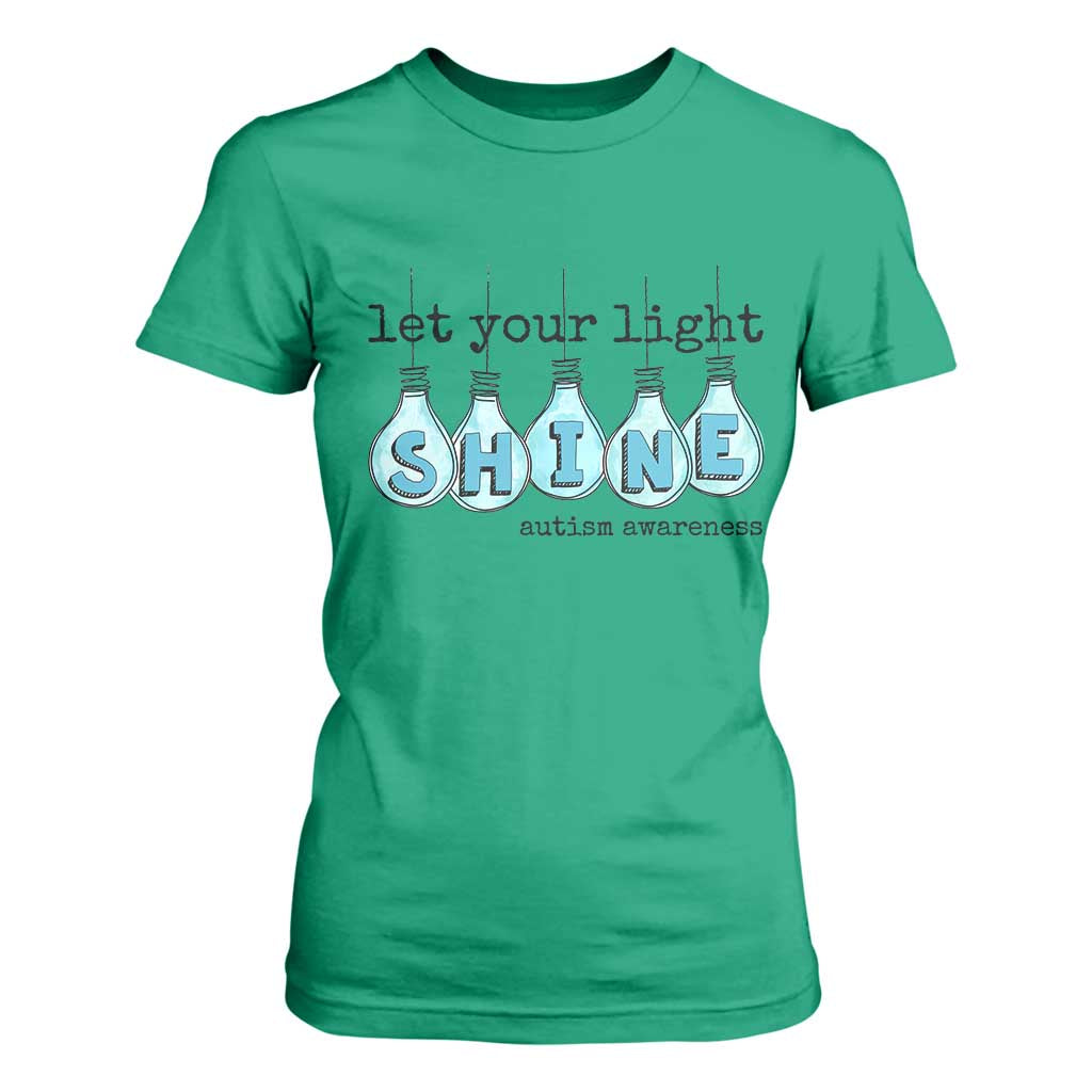 Let Your Light Shine Autism Support T Shirt For Women Light Bulb Autism Acceptance
