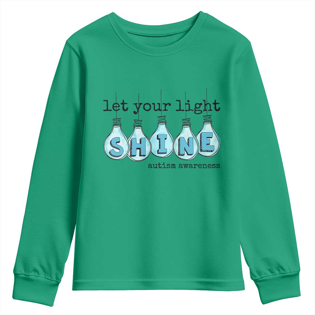 Let Your Light Shine Autism Support Youth Sweatshirt Light Bulb Autism Acceptance