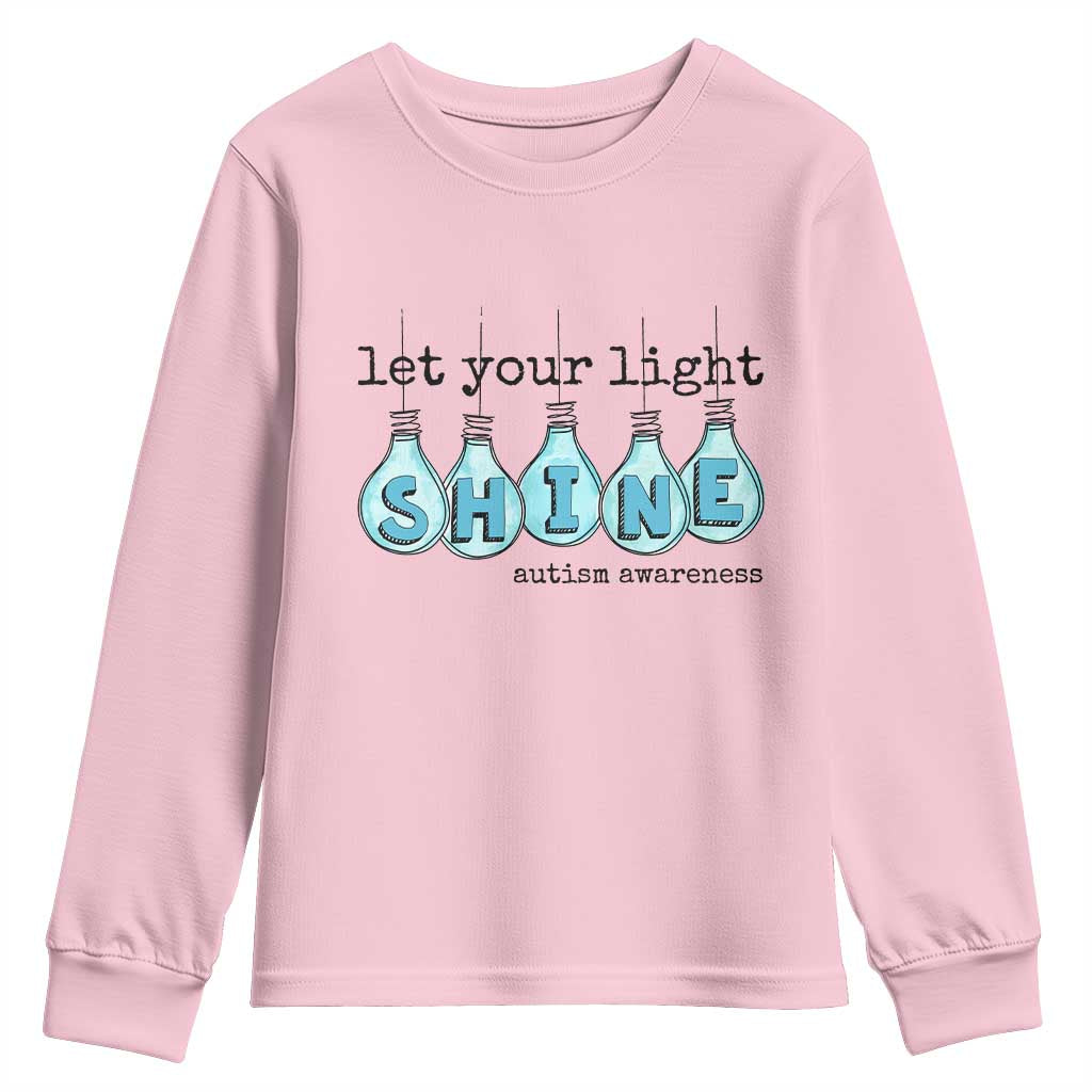 Let Your Light Shine Autism Support Youth Sweatshirt Light Bulb Autism Acceptance
