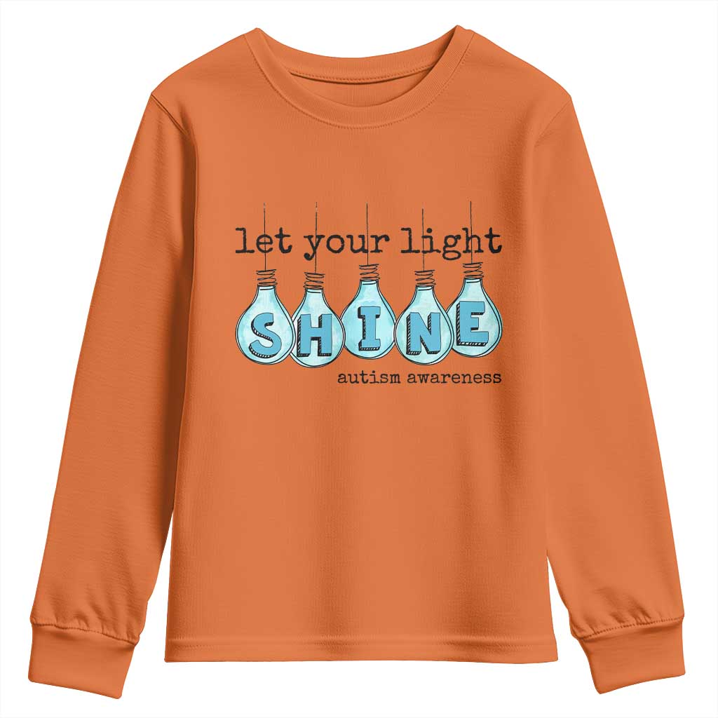Let Your Light Shine Autism Support Youth Sweatshirt Light Bulb Autism Acceptance