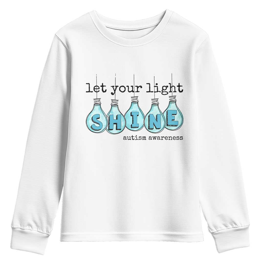 Let Your Light Shine Autism Support Youth Sweatshirt Light Bulb Autism Acceptance