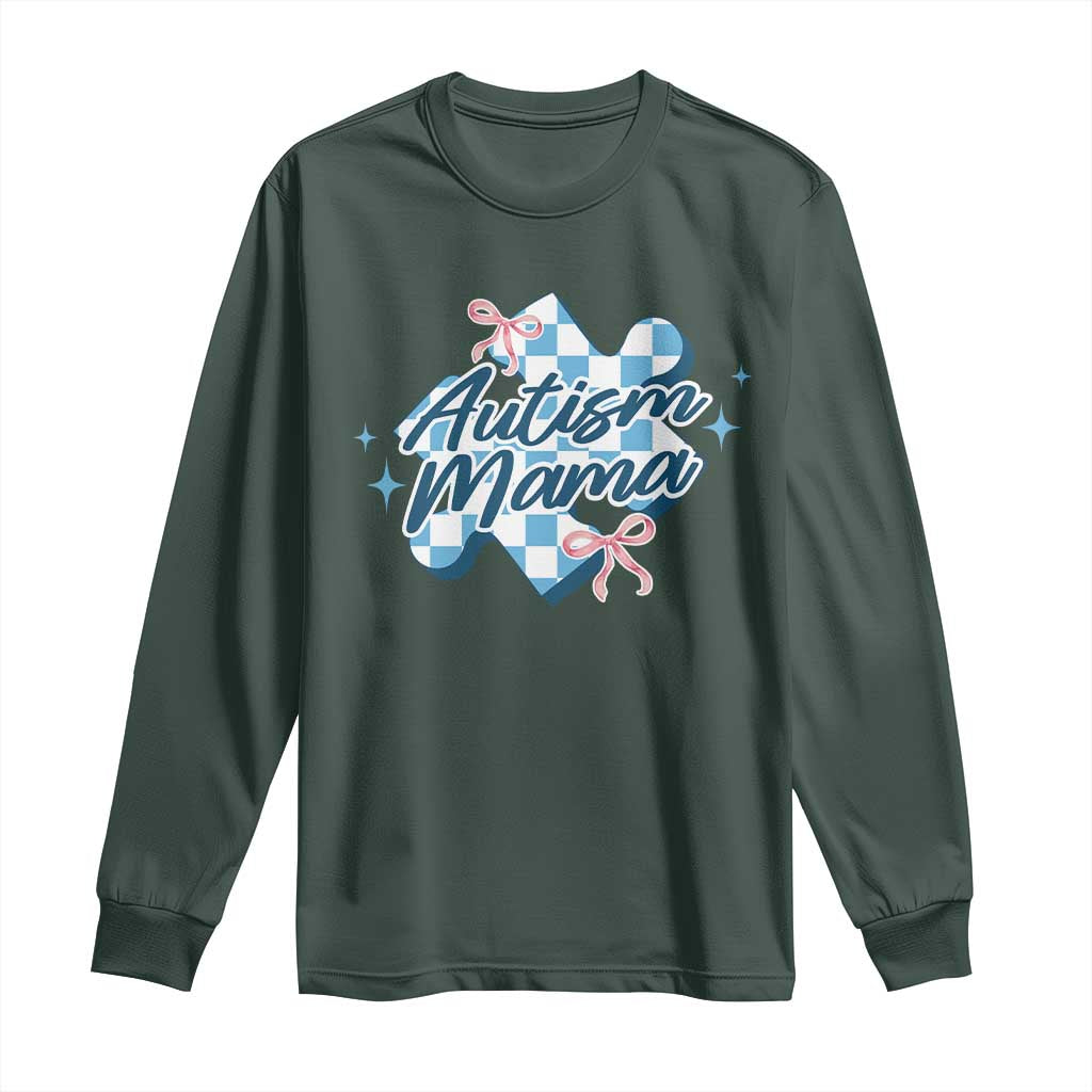 Autism Mama Coquette Puzzle Piece Pink Bow Long Sleeve Shirt