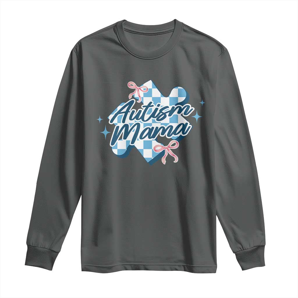 Autism Mama Coquette Puzzle Piece Pink Bow Long Sleeve Shirt