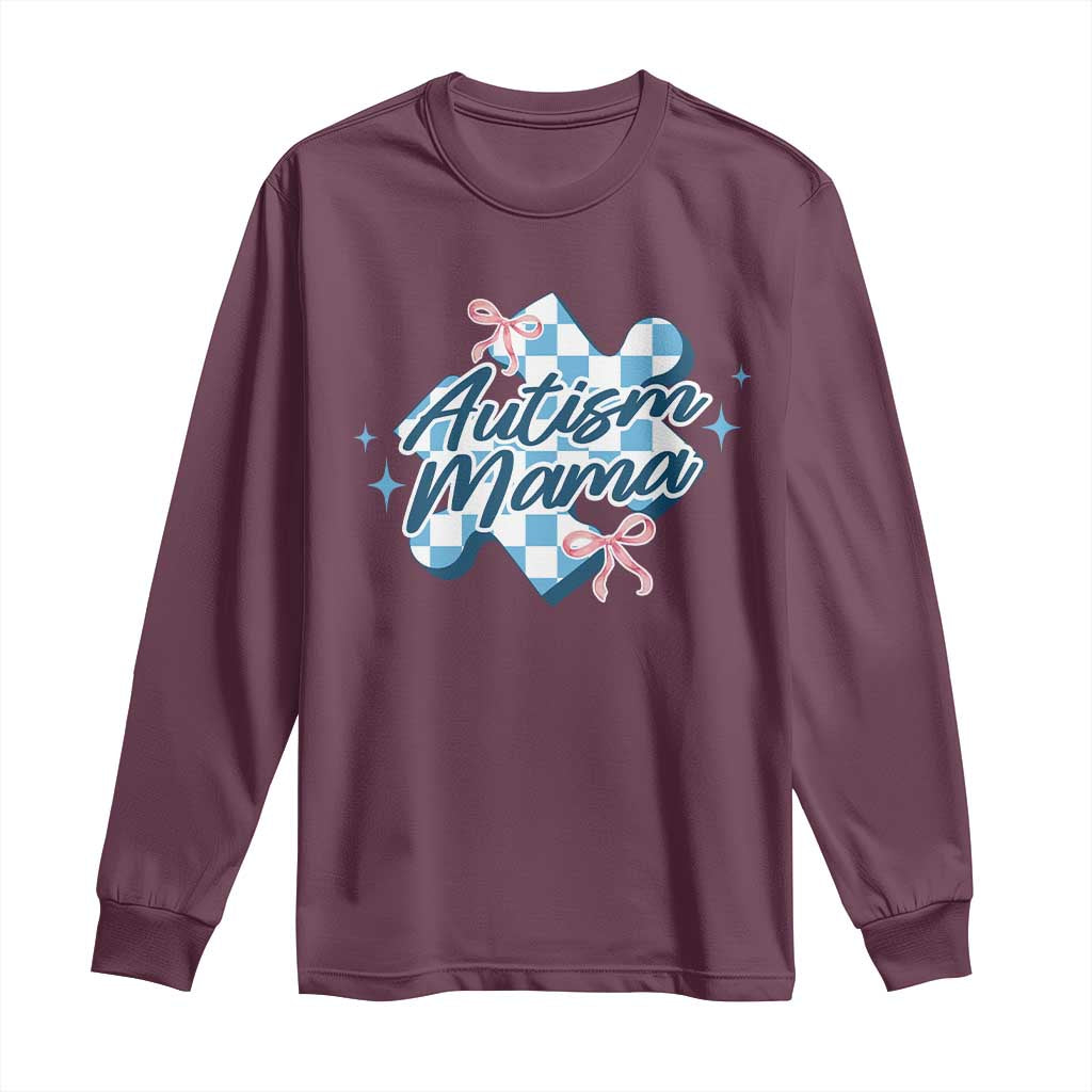Autism Mama Coquette Puzzle Piece Pink Bow Long Sleeve Shirt