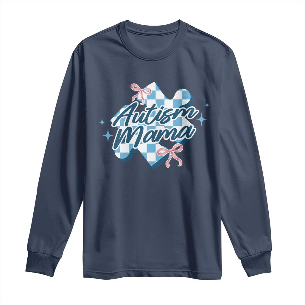 Autism Mama Coquette Puzzle Piece Pink Bow Long Sleeve Shirt