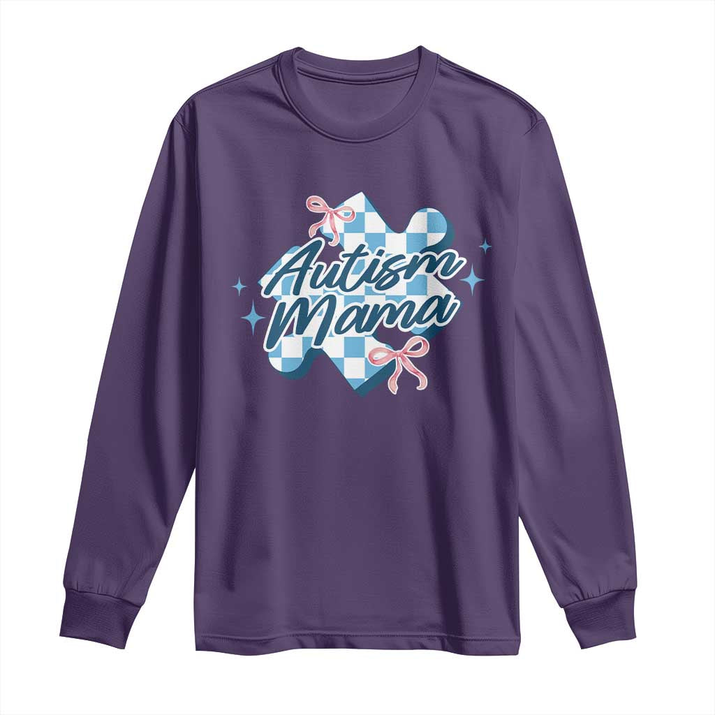 Autism Mama Coquette Puzzle Piece Pink Bow Long Sleeve Shirt
