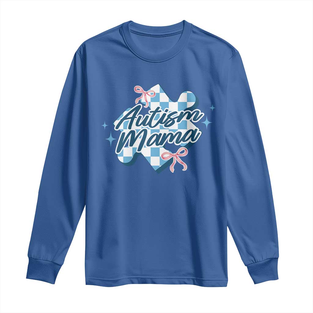 Autism Mama Coquette Puzzle Piece Pink Bow Long Sleeve Shirt