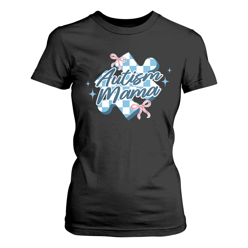 Autism Mama Coquette Puzzle Piece Pink Bow T Shirt For Women