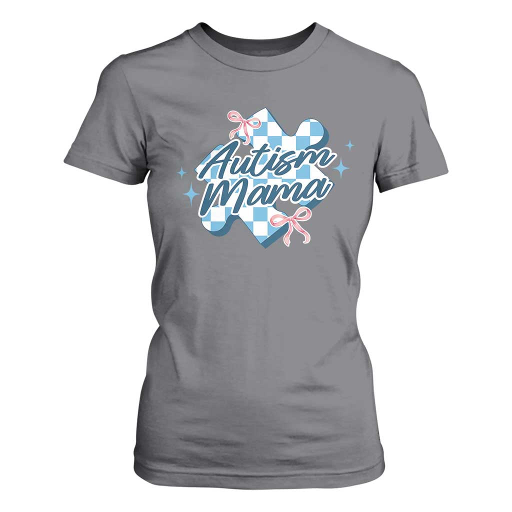 Autism Mama Coquette Puzzle Piece Pink Bow T Shirt For Women