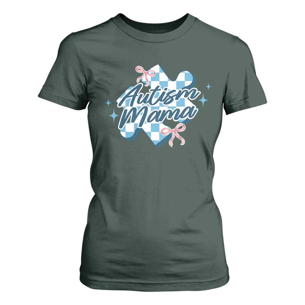 Autism Mama Coquette Puzzle Piece Pink Bow T Shirt For Women