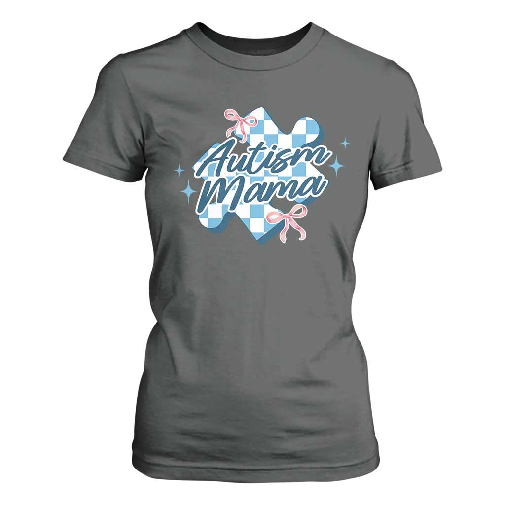 Autism Mama Coquette Puzzle Piece Pink Bow T Shirt For Women