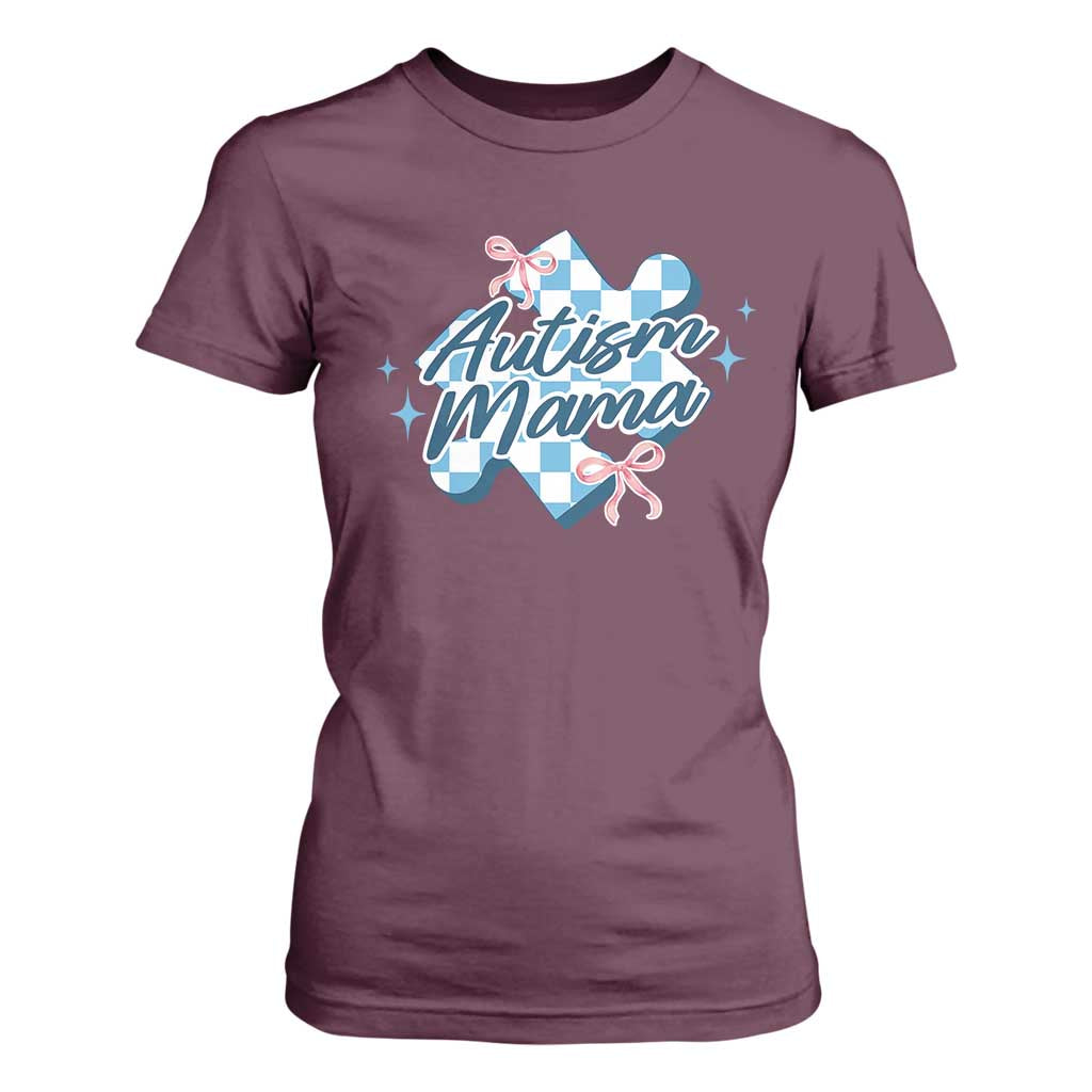 Autism Mama Coquette Puzzle Piece Pink Bow T Shirt For Women