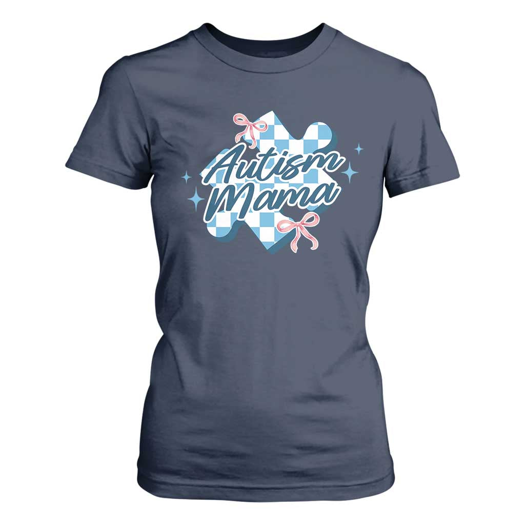 Autism Mama Coquette Puzzle Piece Pink Bow T Shirt For Women