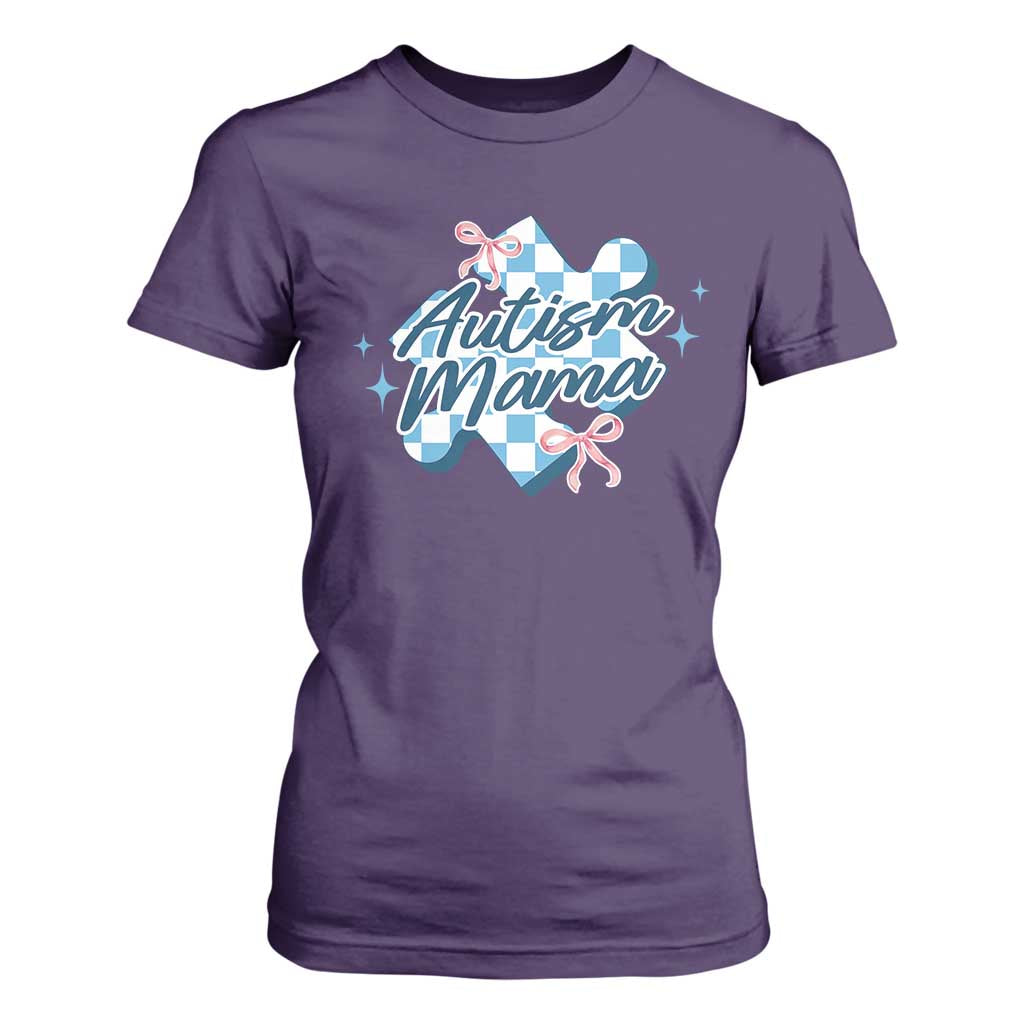 Autism Mama Coquette Puzzle Piece Pink Bow T Shirt For Women