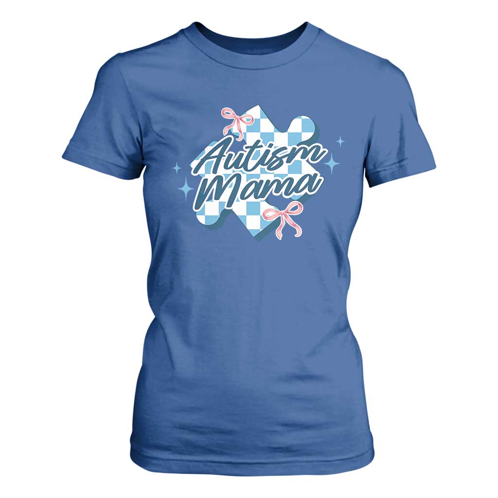 Autism Mama Coquette Puzzle Piece Pink Bow T Shirt For Women