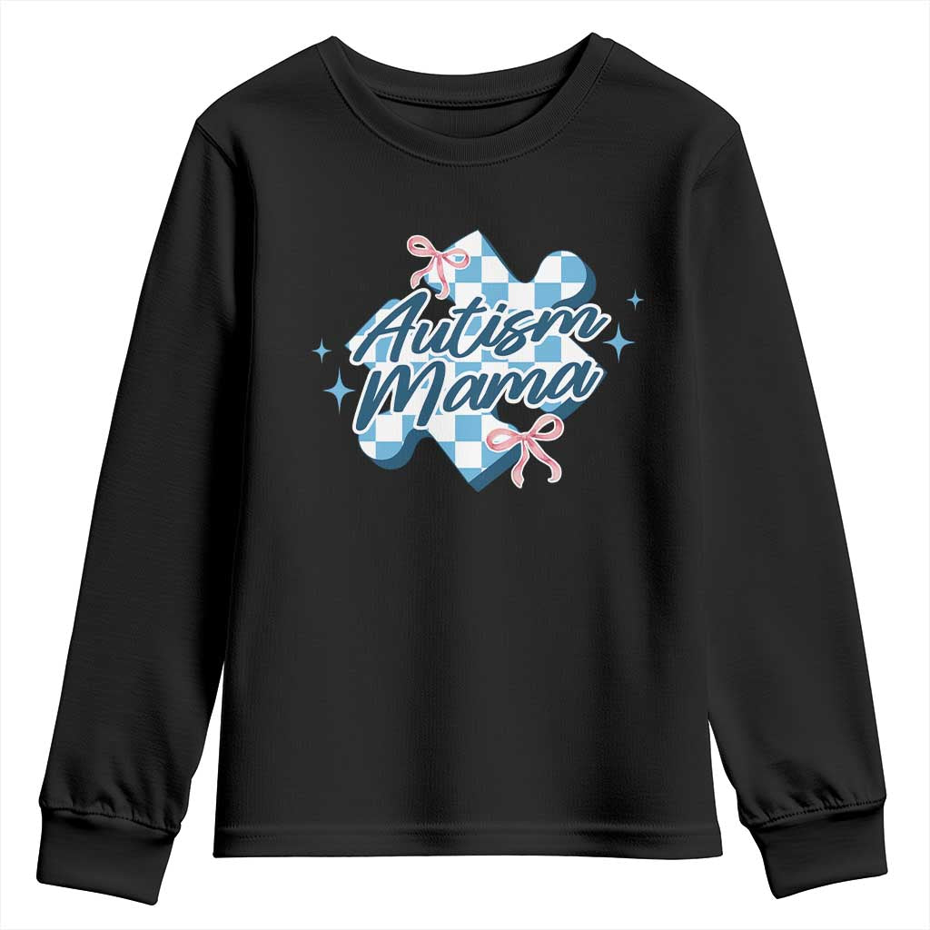Autism Mama Coquette Puzzle Piece Pink Bow Youth Sweatshirt