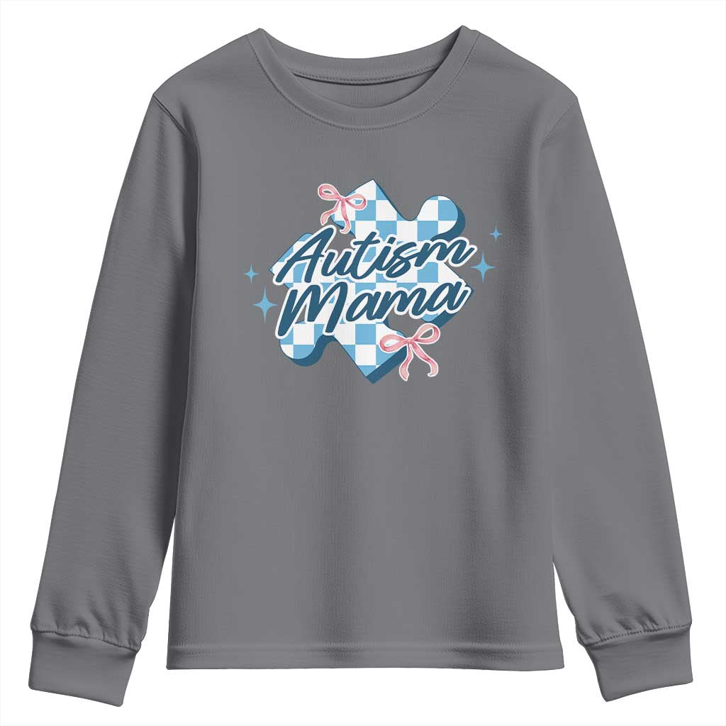 Autism Mama Coquette Puzzle Piece Pink Bow Youth Sweatshirt