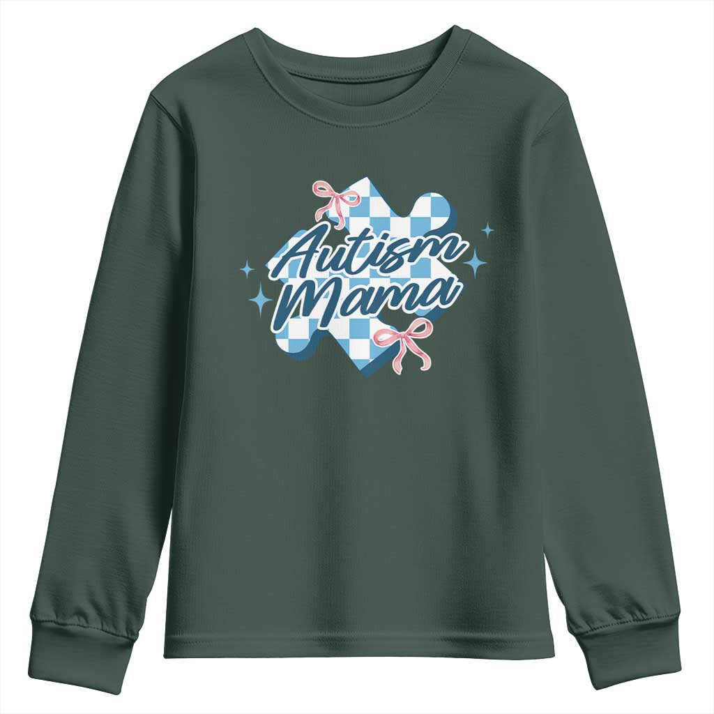 Autism Mama Coquette Puzzle Piece Pink Bow Youth Sweatshirt