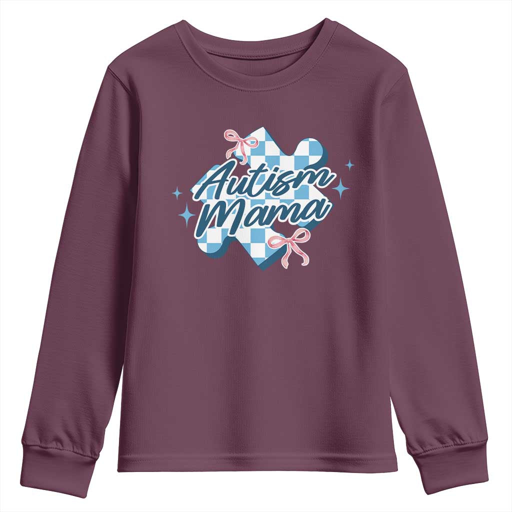 Autism Mama Coquette Puzzle Piece Pink Bow Youth Sweatshirt