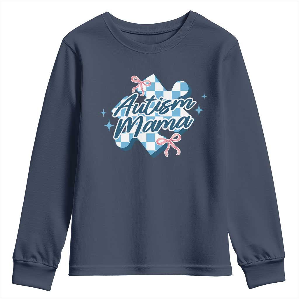 Autism Mama Coquette Puzzle Piece Pink Bow Youth Sweatshirt