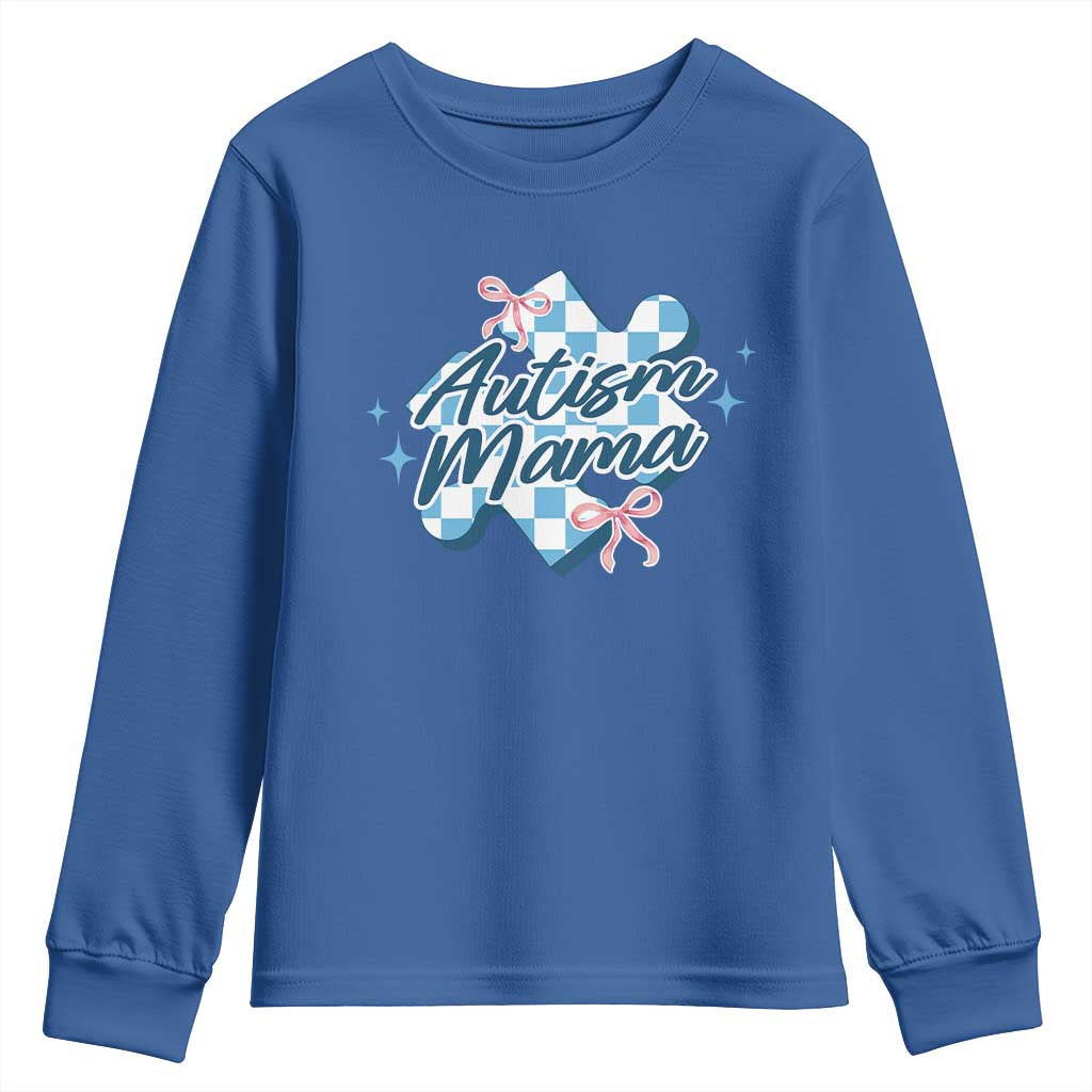 Autism Mama Coquette Puzzle Piece Pink Bow Youth Sweatshirt