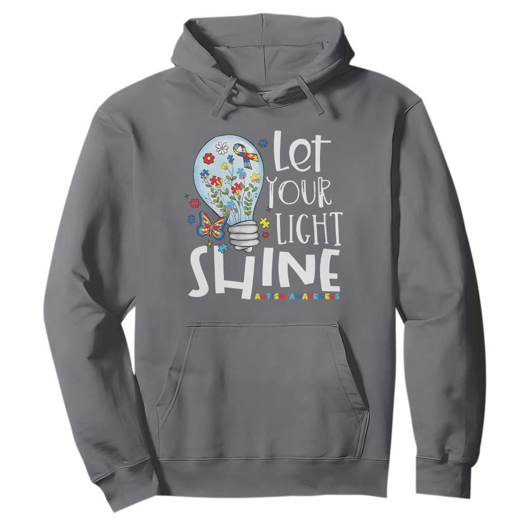 Autism Support Hoodie Let Your Light Shine Puzzle Ribbon Inspirational Quote