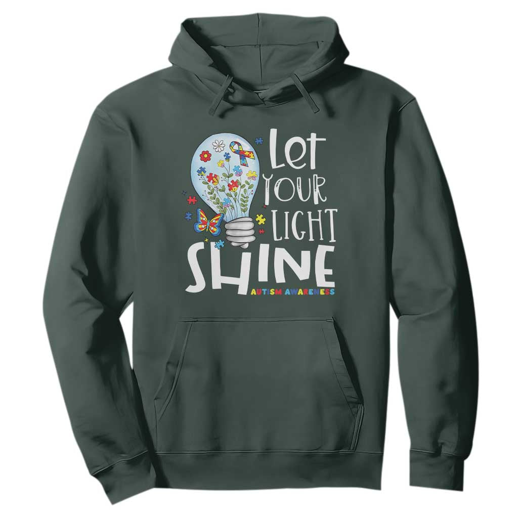 Autism Support Hoodie Let Your Light Shine Puzzle Ribbon Inspirational Quote