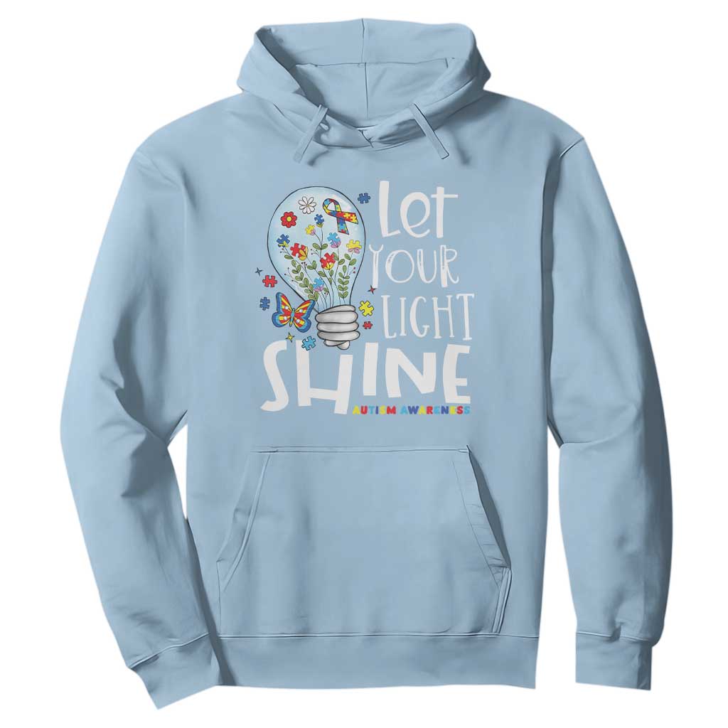 Autism Support Hoodie Let Your Light Shine Puzzle Ribbon Inspirational Quote
