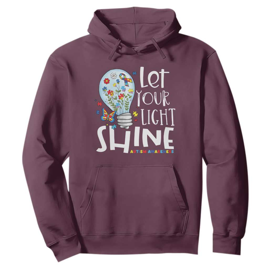 Autism Support Hoodie Let Your Light Shine Puzzle Ribbon Inspirational Quote