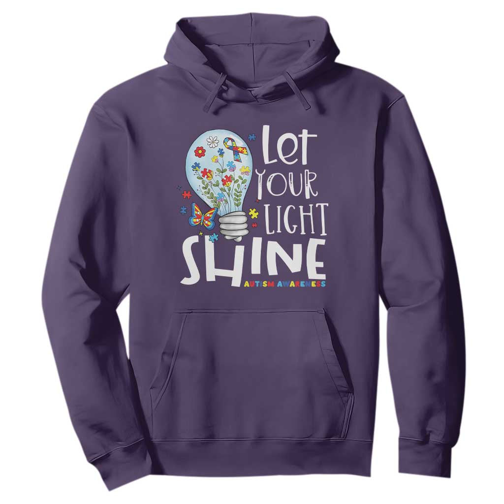 Autism Support Hoodie Let Your Light Shine Puzzle Ribbon Inspirational Quote