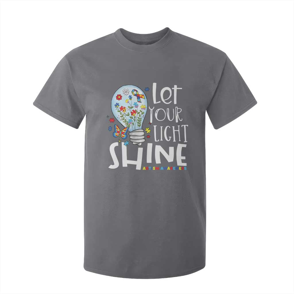 Autism Support T Shirt For Kid Let Your Light Shine Puzzle Ribbon Inspirational Quote