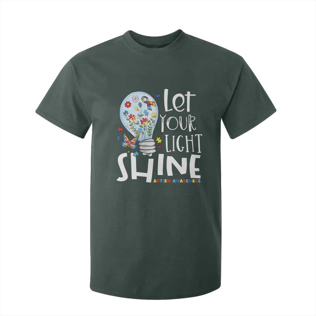 Autism Support T Shirt For Kid Let Your Light Shine Puzzle Ribbon Inspirational Quote