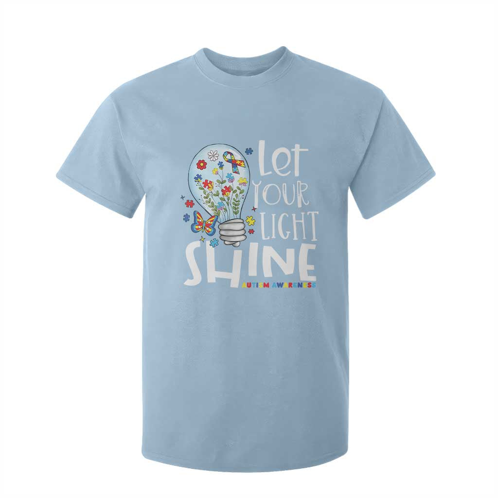 Autism Support T Shirt For Kid Let Your Light Shine Puzzle Ribbon Inspirational Quote