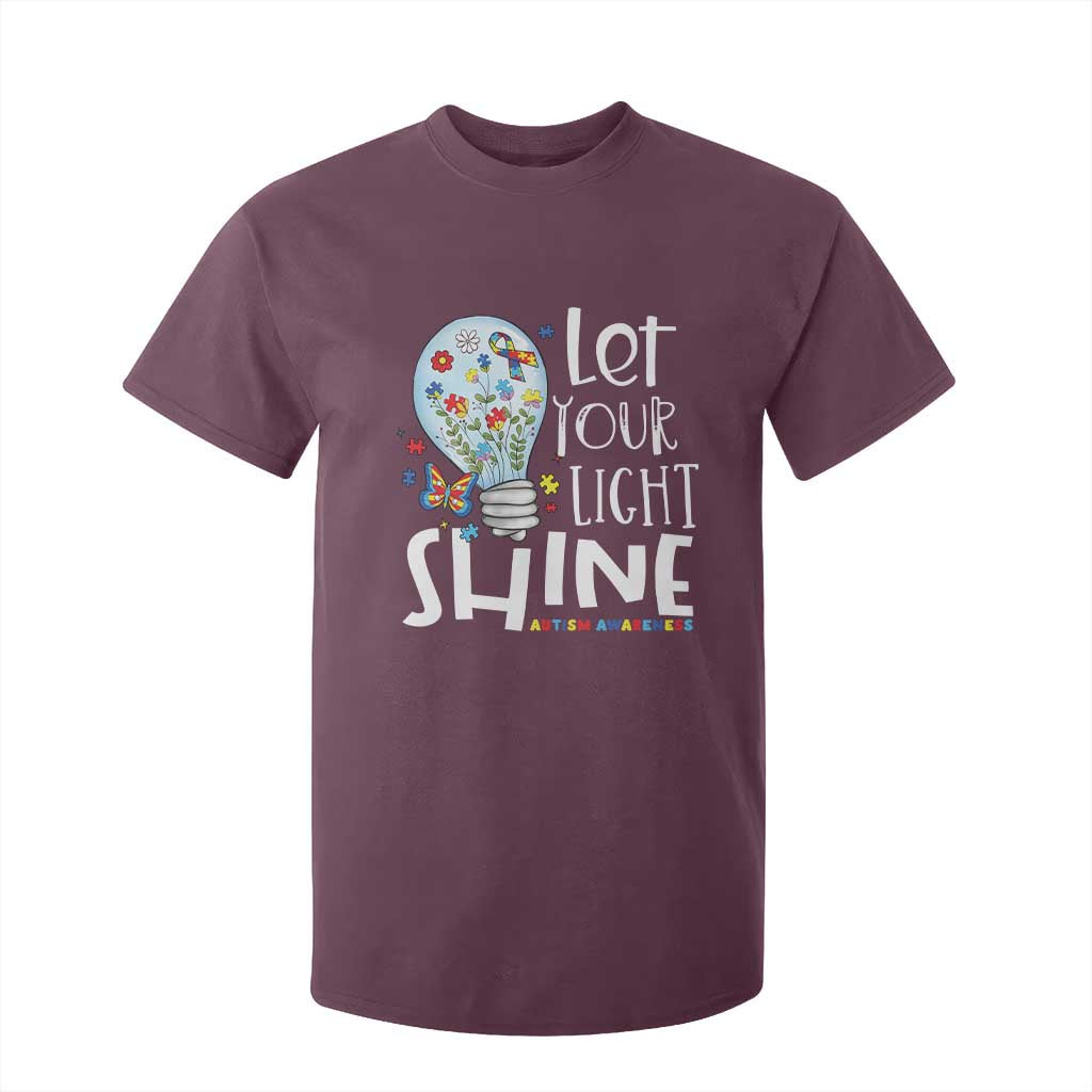 Autism Support T Shirt For Kid Let Your Light Shine Puzzle Ribbon Inspirational Quote