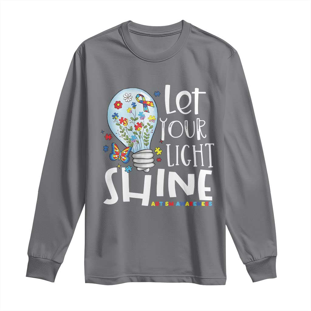 Autism Support Long Sleeve Shirt Let Your Light Shine Puzzle Ribbon Inspirational Quote