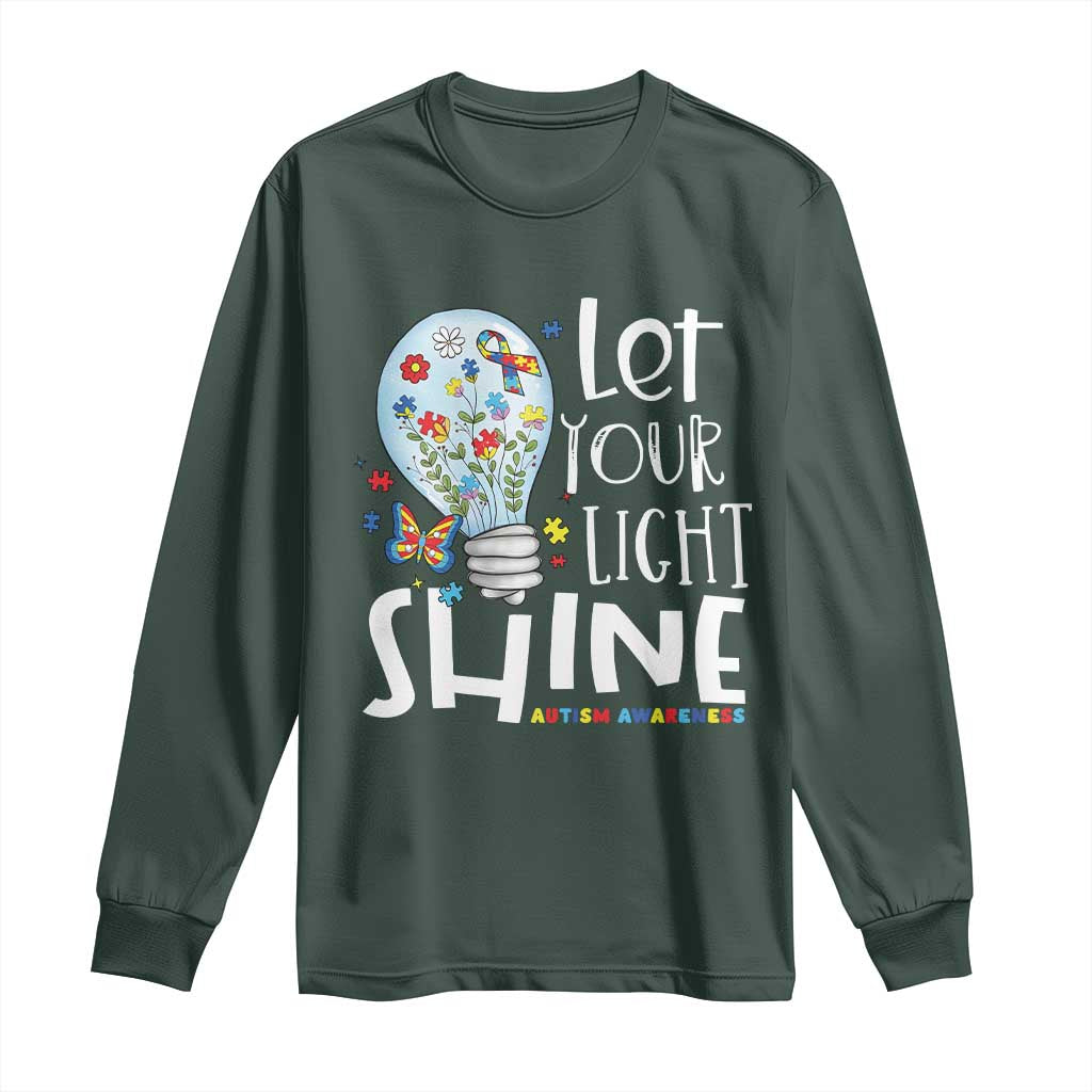 Autism Support Long Sleeve Shirt Let Your Light Shine Puzzle Ribbon Inspirational Quote