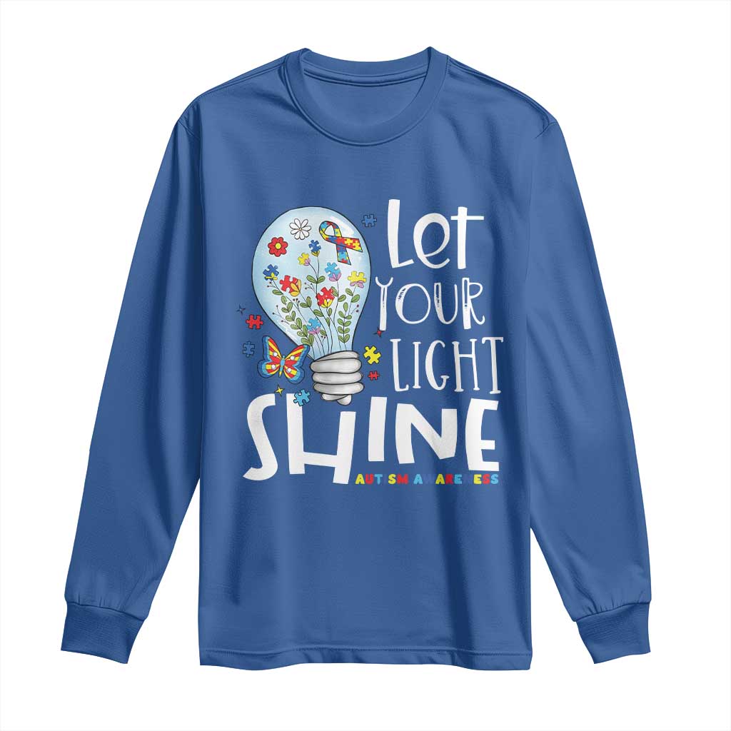 Autism Support Long Sleeve Shirt Let Your Light Shine Puzzle Ribbon Inspirational Quote