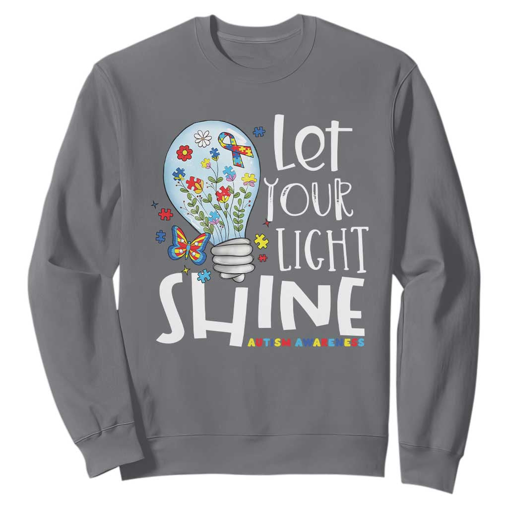 Autism Support Sweatshirt Let Your Light Shine Puzzle Ribbon Inspirational Quote