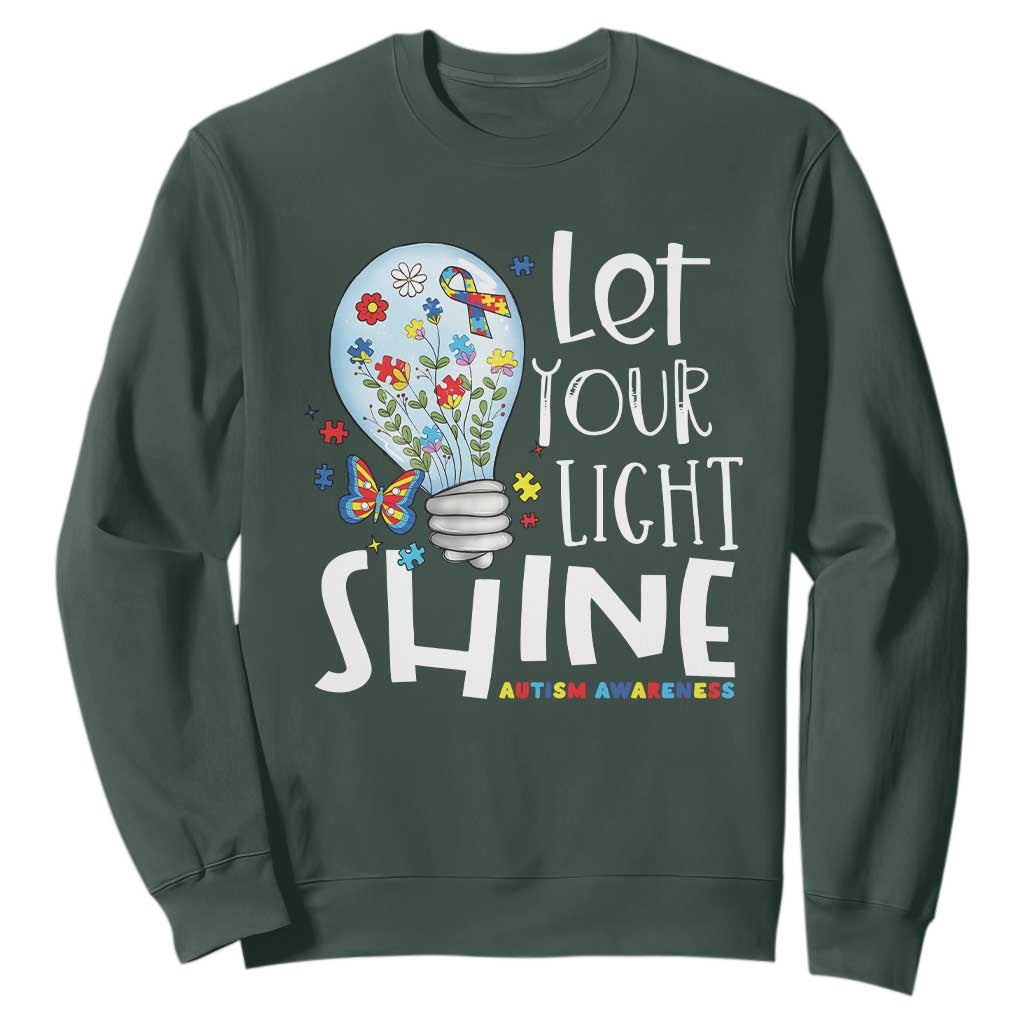 Autism Support Sweatshirt Let Your Light Shine Puzzle Ribbon Inspirational Quote