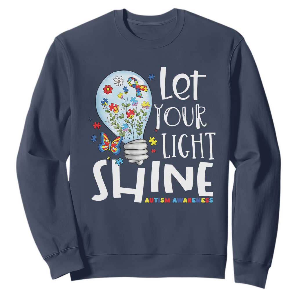 Autism Support Sweatshirt Let Your Light Shine Puzzle Ribbon Inspirational Quote