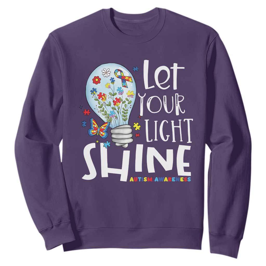 Autism Support Sweatshirt Let Your Light Shine Puzzle Ribbon Inspirational Quote
