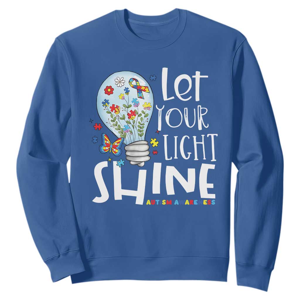 Autism Support Sweatshirt Let Your Light Shine Puzzle Ribbon Inspirational Quote