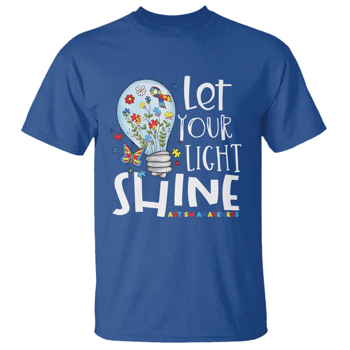 Autism Support T Shirt Let Your Light Shine Puzzle Ribbon Inspirational Quote