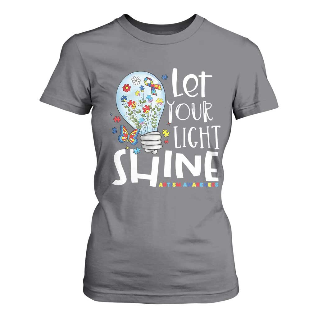 Autism Support T Shirt For Women Let Your Light Shine Puzzle Ribbon Inspirational Quote