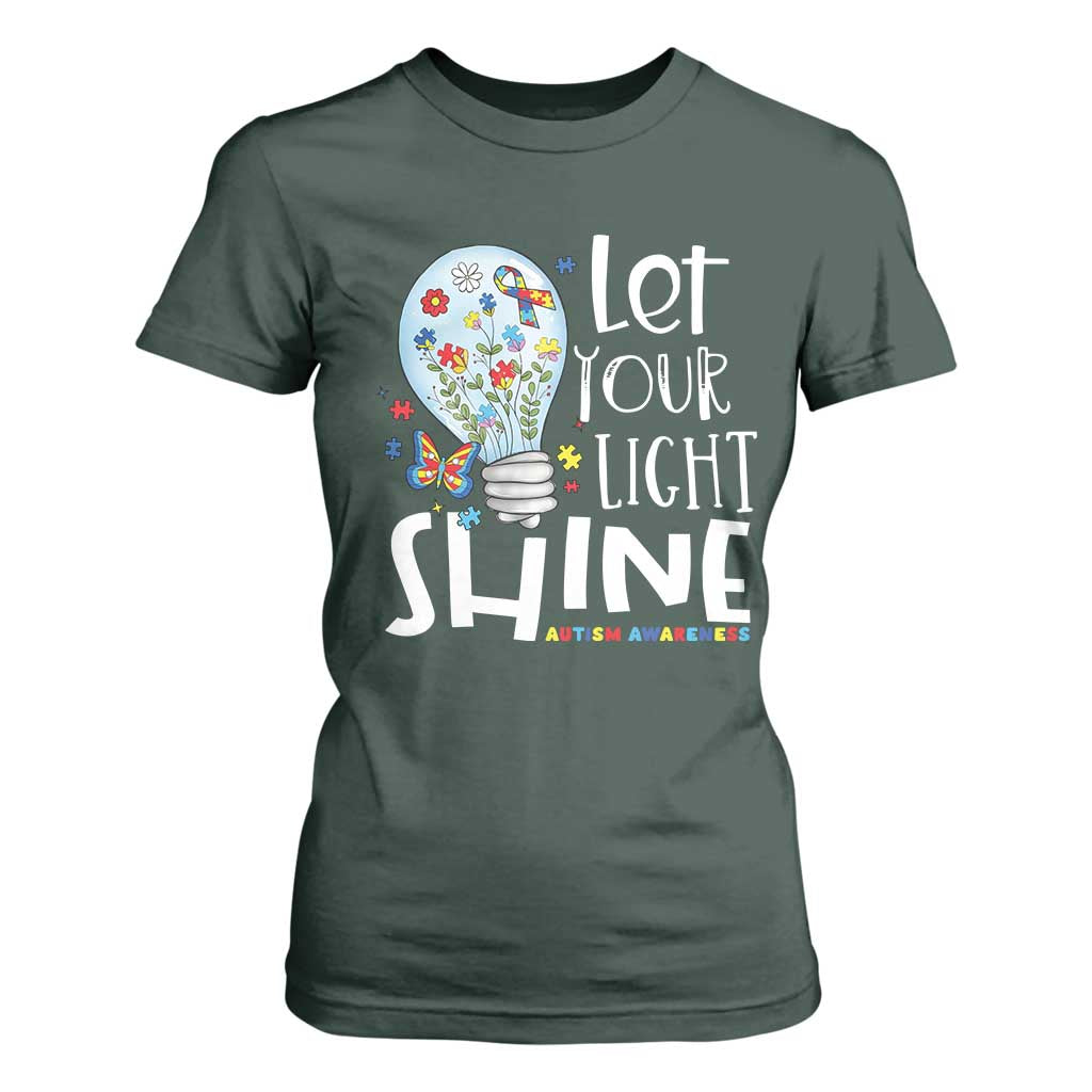 Autism Support T Shirt For Women Let Your Light Shine Puzzle Ribbon Inspirational Quote