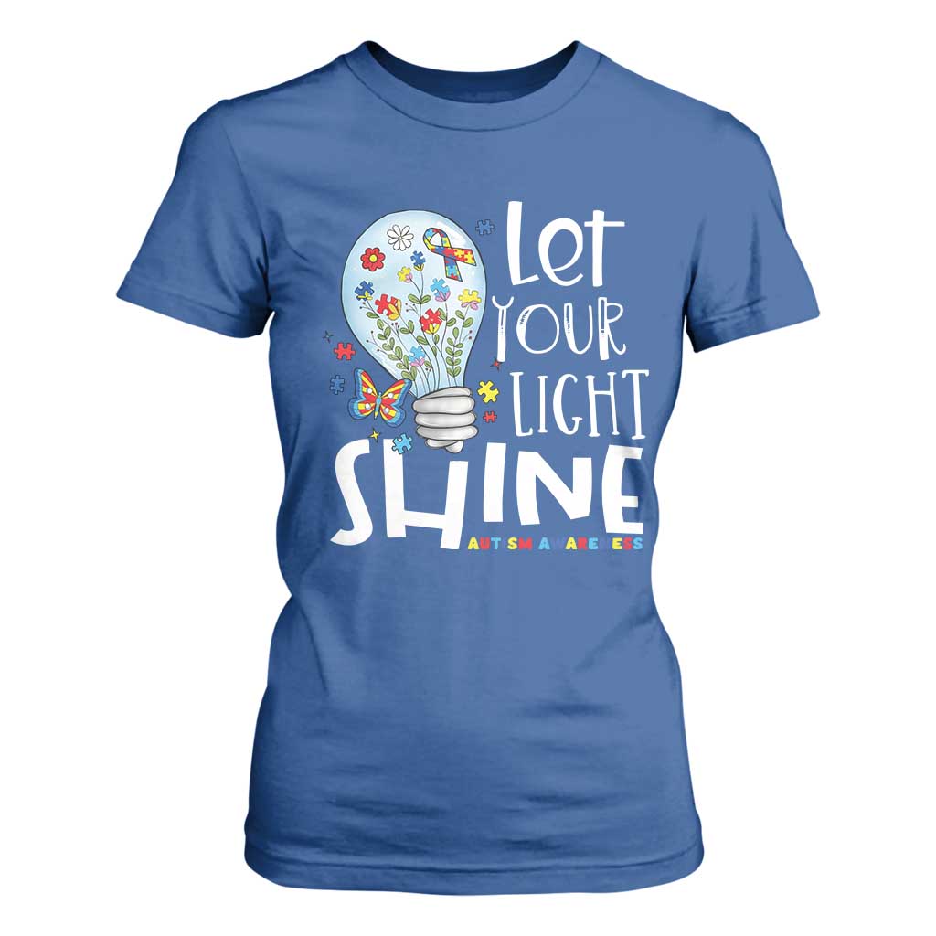 Autism Support T Shirt For Women Let Your Light Shine Puzzle Ribbon Inspirational Quote