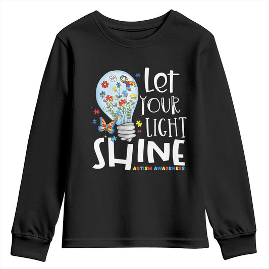 Autism Support Youth Sweatshirt Let Your Light Shine Puzzle Ribbon Inspirational Quote