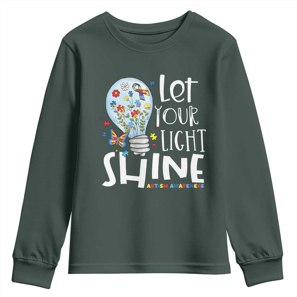 Autism Support Youth Sweatshirt Let Your Light Shine Puzzle Ribbon Inspirational Quote