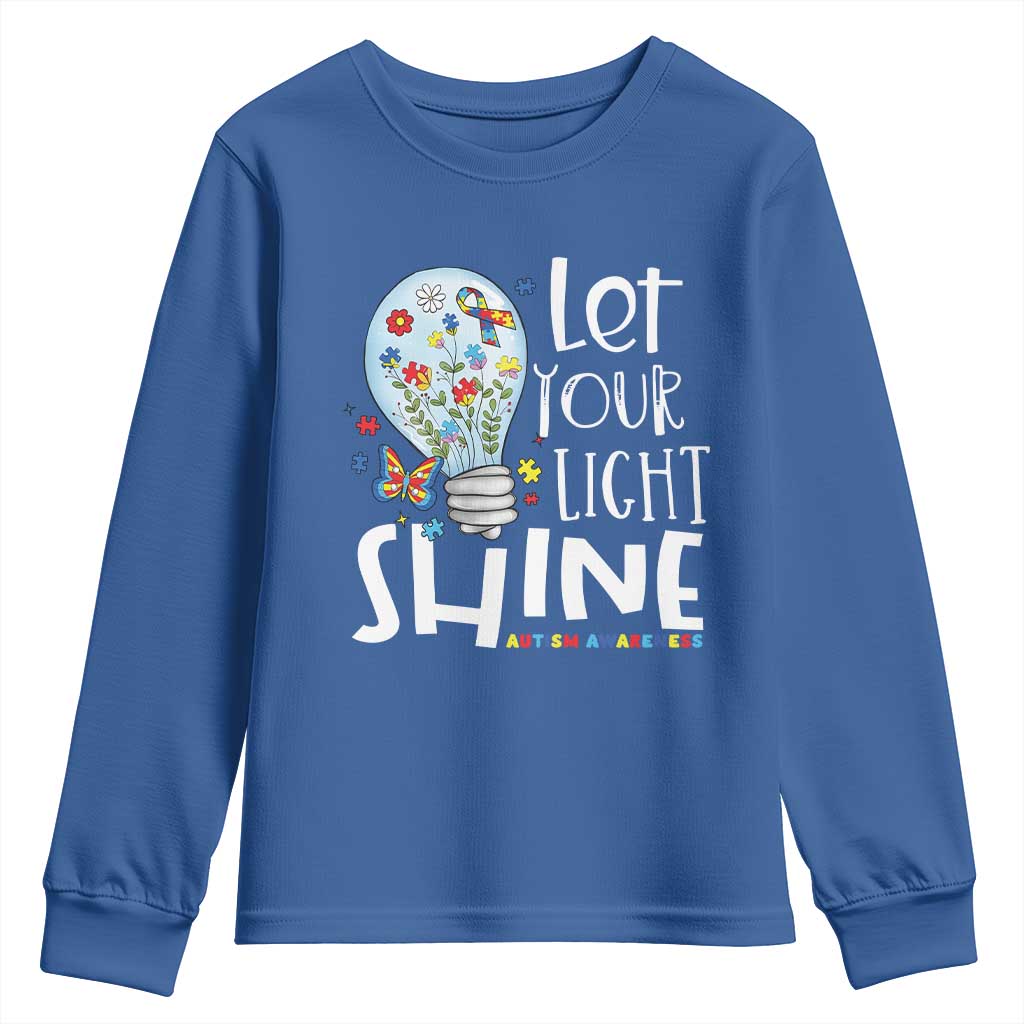 Autism Support Youth Sweatshirt Let Your Light Shine Puzzle Ribbon Inspirational Quote