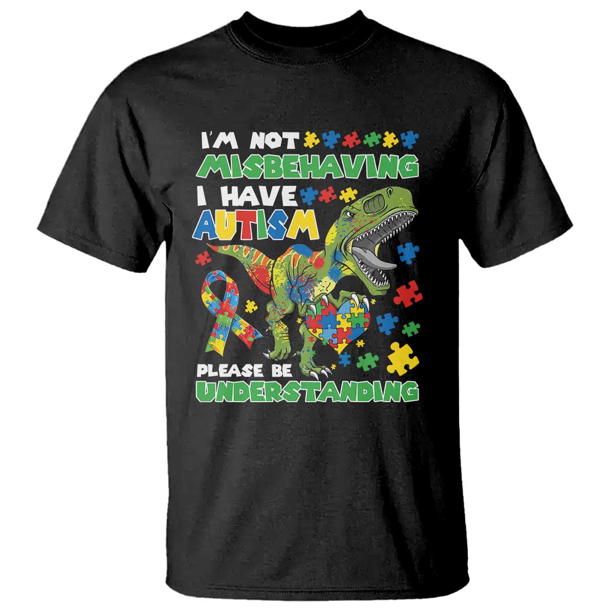 Funny Dinosaur Autism Support T Shirt I'm Not Misbehaving I Have Autism Please Be Understanding